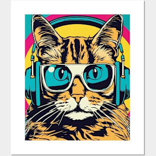 Cat With Glasses.Cat With Headphone Posters and Art